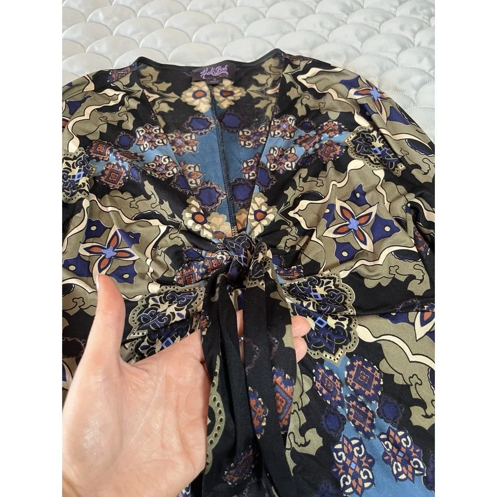 Vtg Hale Bob Silk Blend Tunic Top Sz S Boho Y2K Babydoll Front Tie Floral - Picture 3 of 9